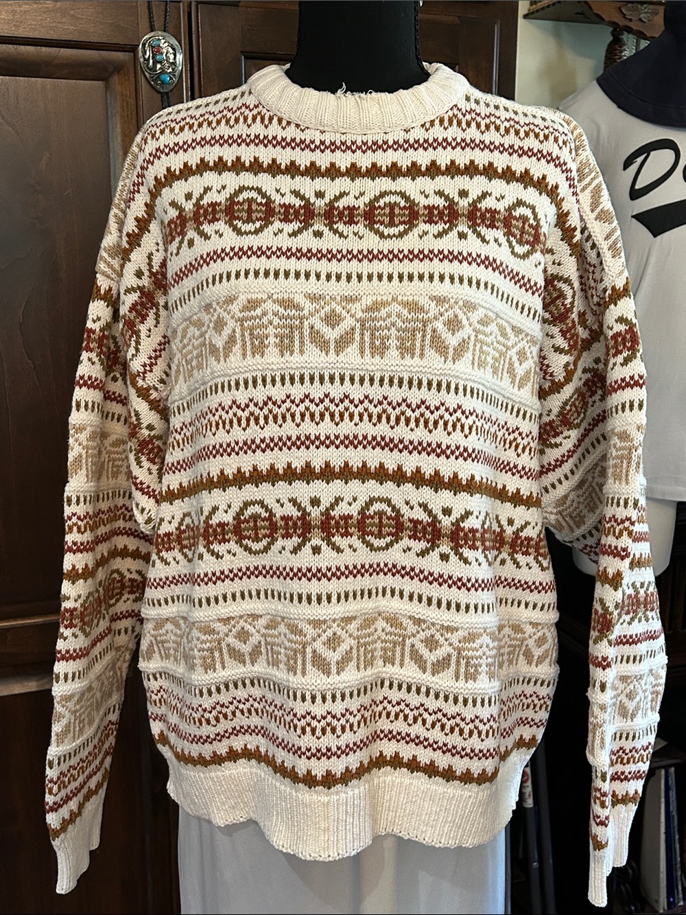 Meeting Street Sz L Men's Cream Fair Isle Knit Sweater - Classic Winter Pattern